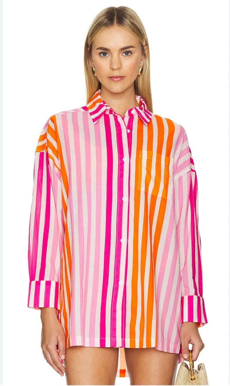 Beach Riot Alexa Oversized Cotton Colorful Striped Button Up Size Large / XL